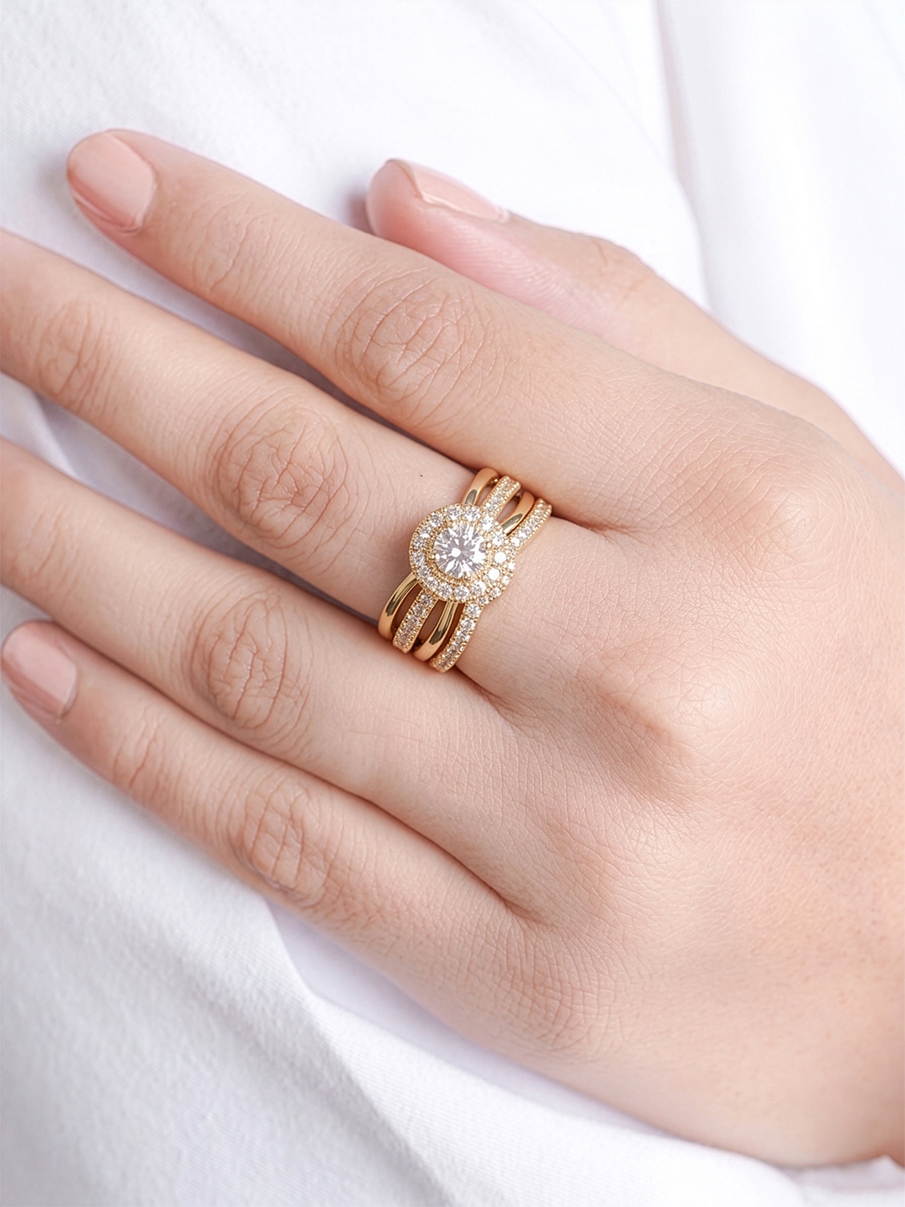Avira Set Of 2 18k gold plated Diamond Solitaire Women's Ring