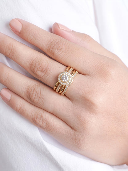 Avira Set Of 2 18k gold plated Diamond Solitaire Women's Ring