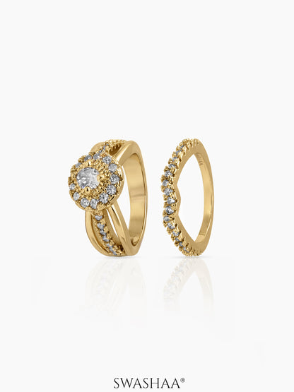 Avira Set Of 2 18k gold plated Diamond Solitaire Women's Ring
