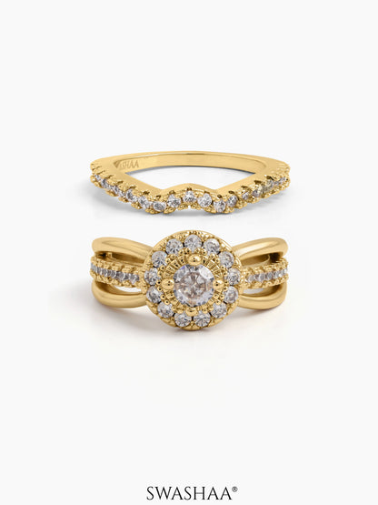 Avira Set Of 2 18k gold plated Diamond Solitaire Women's Ring