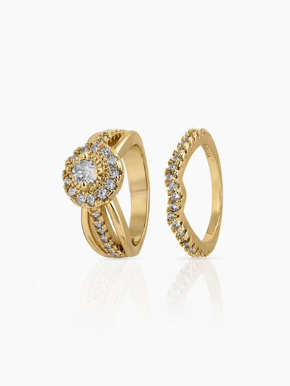 Avira Set Of 2 18k gold plated Diamond Solitaire Women's Ring