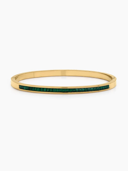 Avril Green Emerald Diamond 18K Gold Plated Women's Solid Band Bracelet