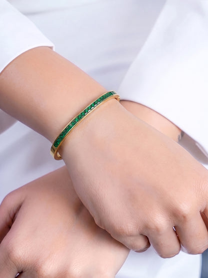 Avril Green Emerald Diamond 18K Gold Plated Women's Solid Band Bracelet