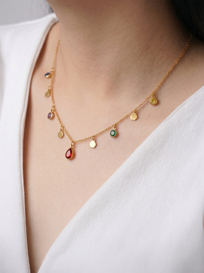 Avyra Multi Stone Charms 18K Gold Plated Women's Chain Pendant Choker Necklace