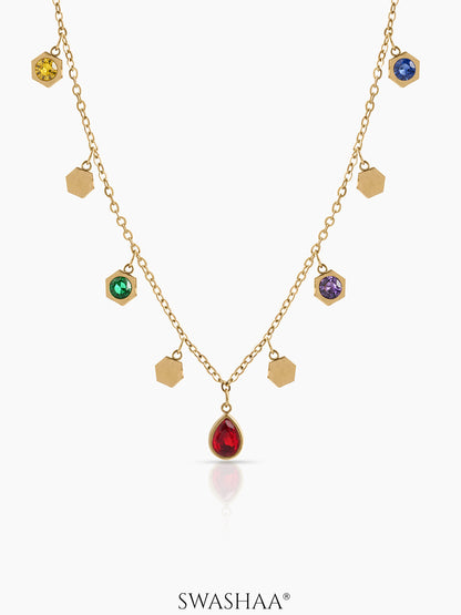 Avyra Multi Stone Charms 18K Gold Plated Women's Chain Pendant Choker Necklace