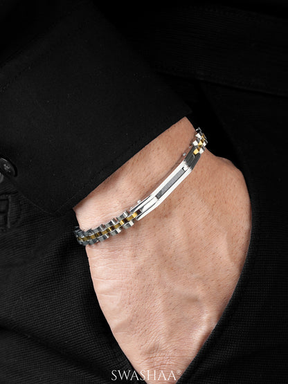 Axel Geometric Link Silver Men's Watch Belt Bracelet