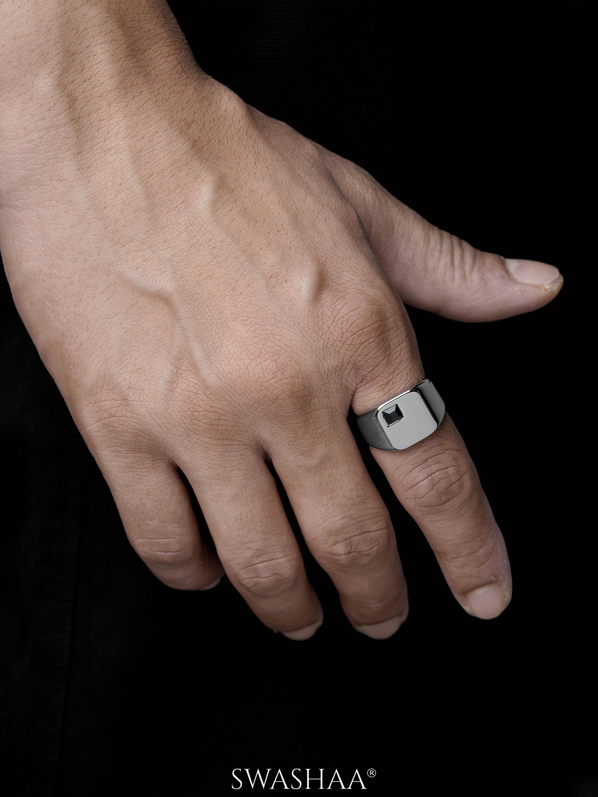 Axeon Black Diamond Signet Men's Ring