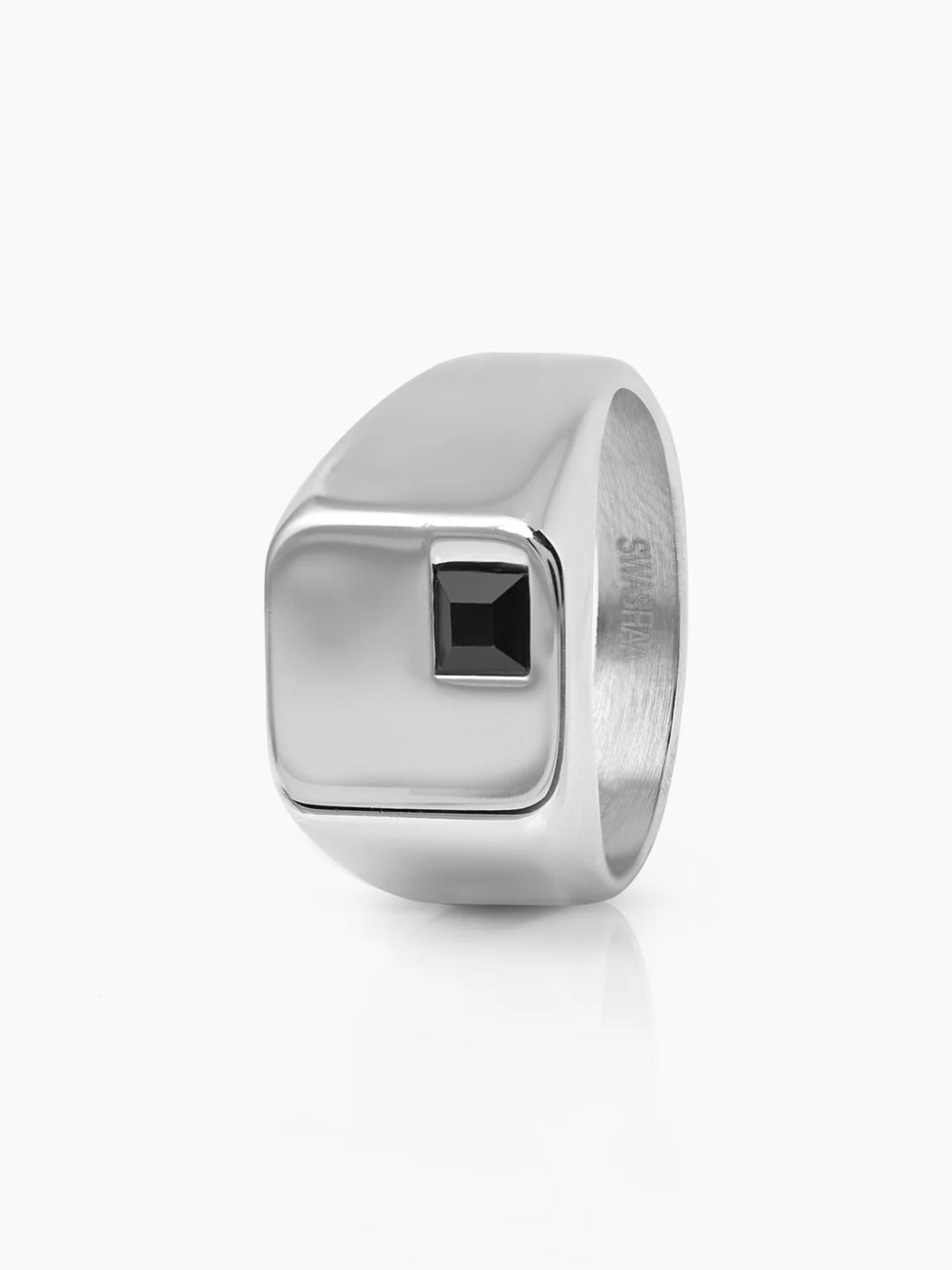 Axeon Black Zircon Diamond Signet Square Silver Band Men's Ring
