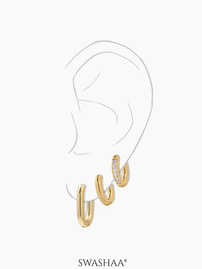Ayra Gold Tone Huggie 18K Gold Plated Women's Hoop Earrings Set