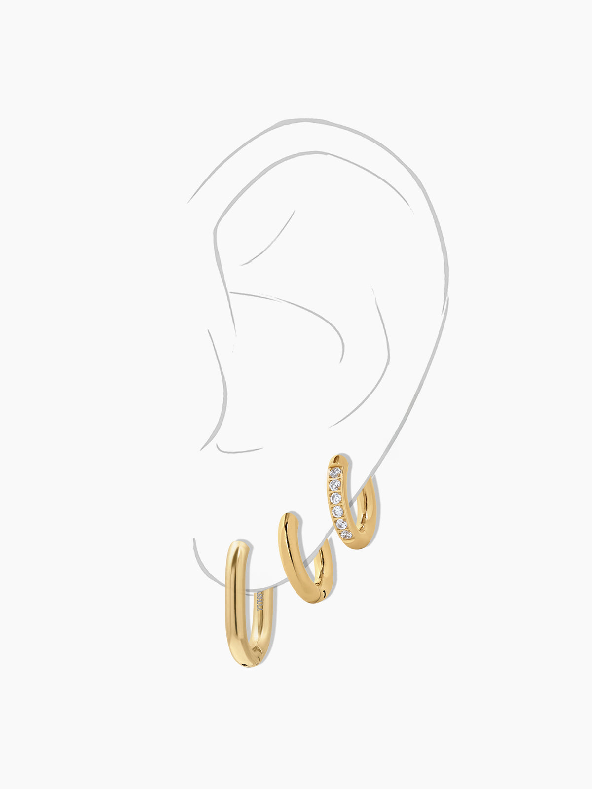Ayra Gold Tone Huggie 18K Gold Plated Women's Hoop Earrings Set
