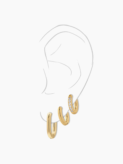Ayra Gold Tone Huggie 18K Gold Plated Women's Hoop Earrings Set
