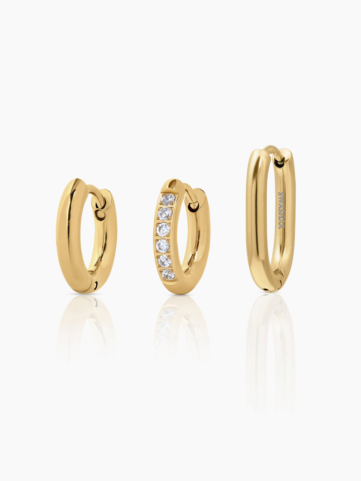 Ayra Gold Tone Huggie 18K Gold Plated Women's Hoop Earrings Set