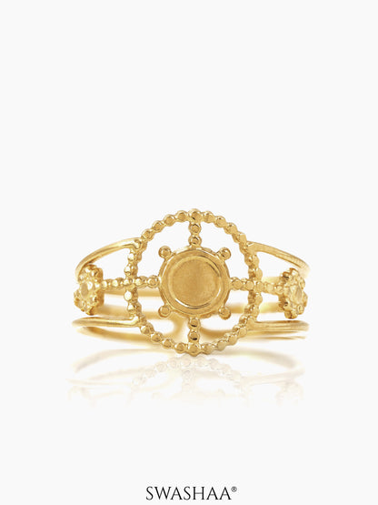 Aza Triple Band Dotted Wheel Motif 18K Gold Plated Ring