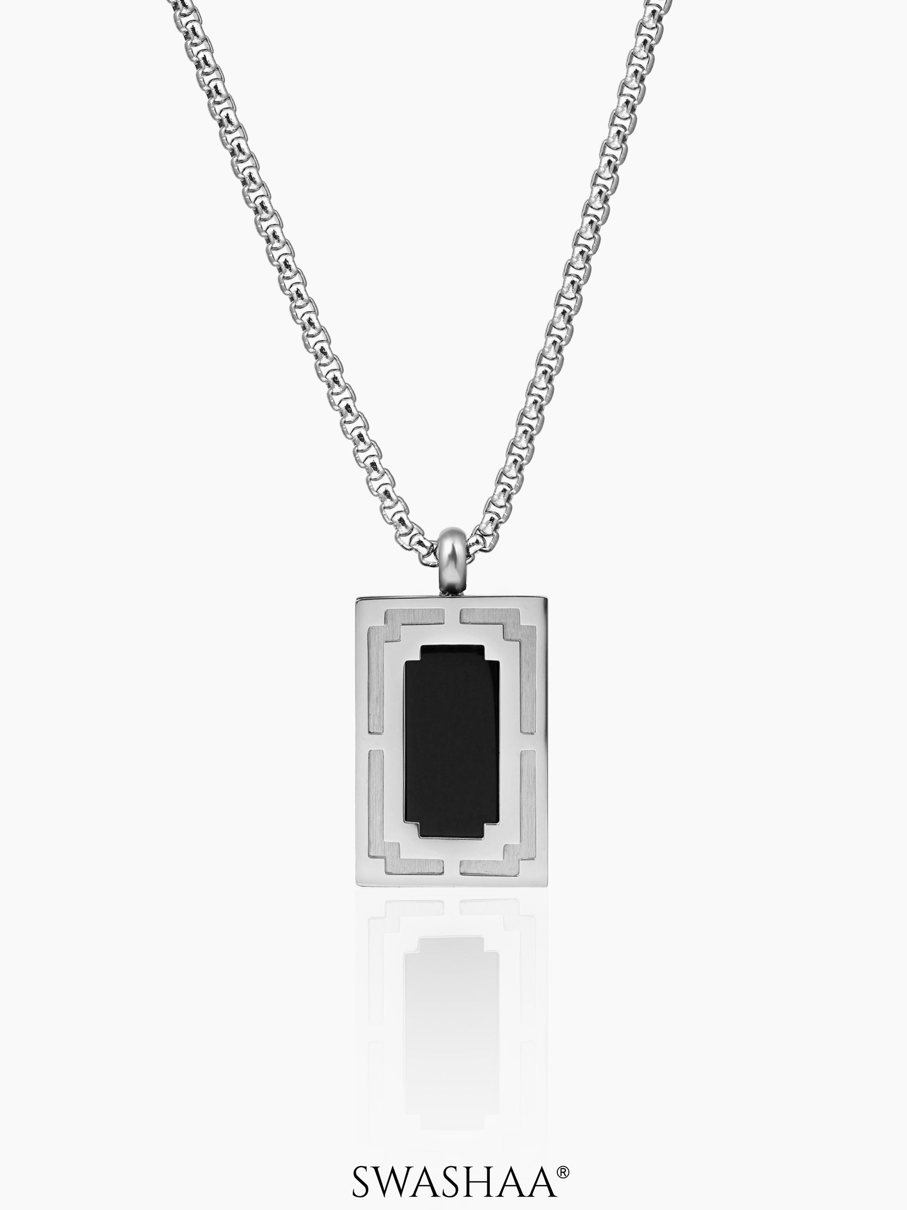 Azren Geometric Frame Silver Men's Chain Pendant
