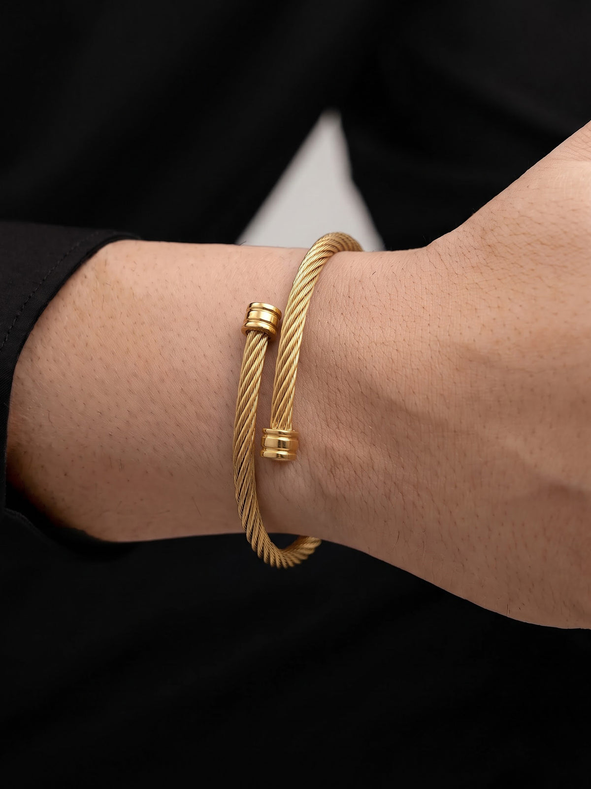 Azren 18K Gold Plated Men's Wired Cuff Bracelet