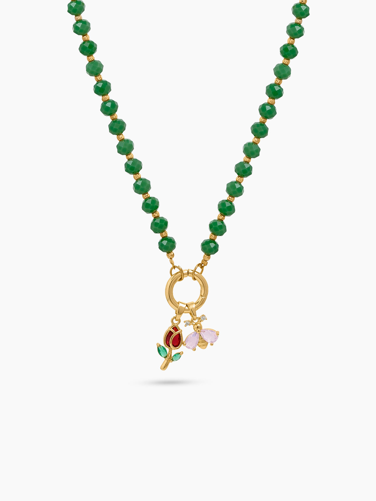 Azulis Tulip Butterfly Charms 18K Gold Plated - Green Women's Beaded Necklace