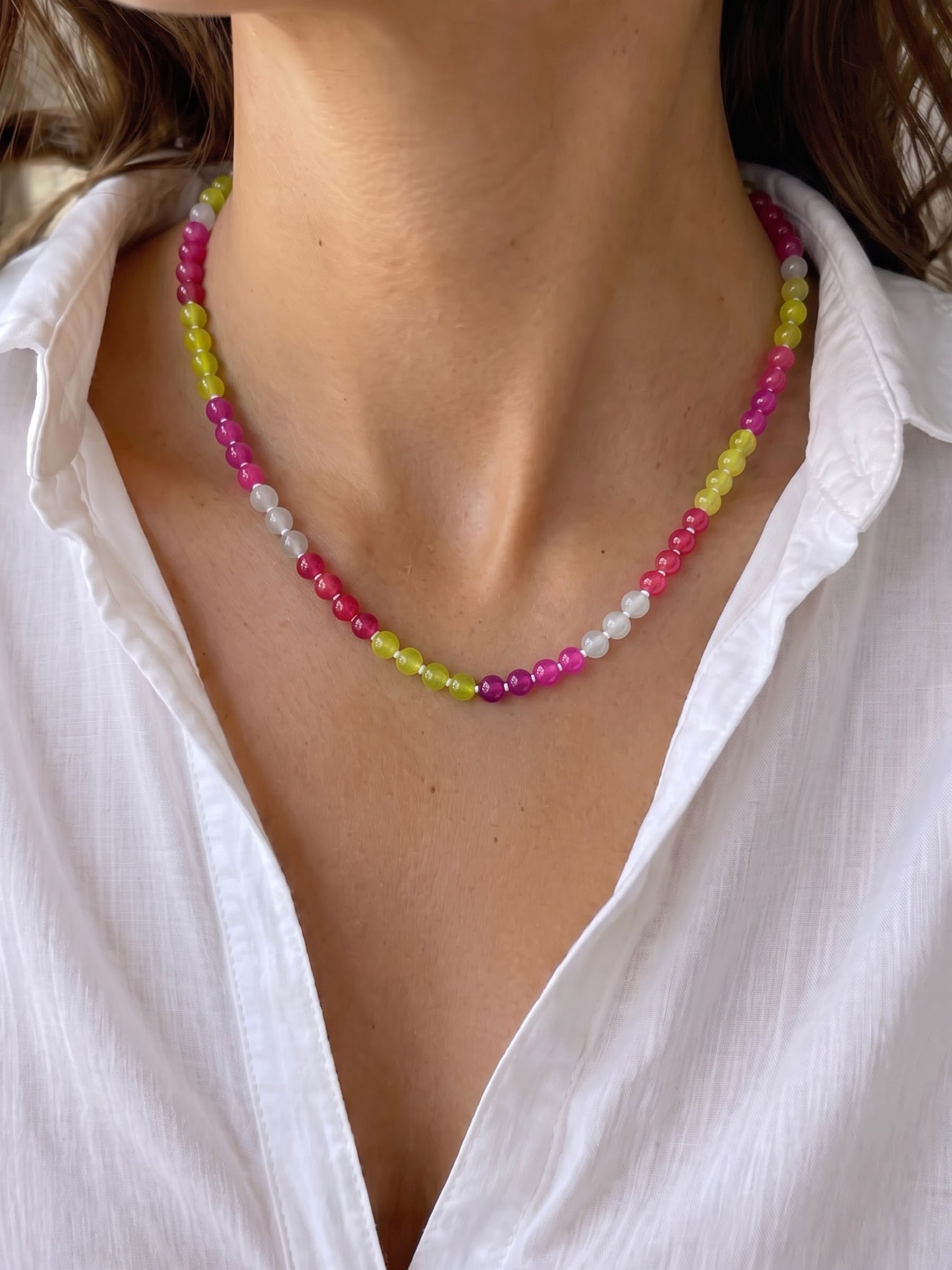 Azura Yelow, Pink, White, Multicolour Women's Beaded Necklace
