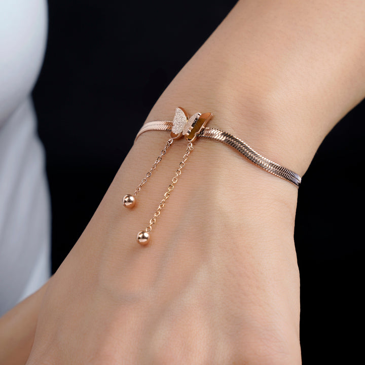 Butterfly Snake Chain Rosegold Plated Bracelet - Swashaa