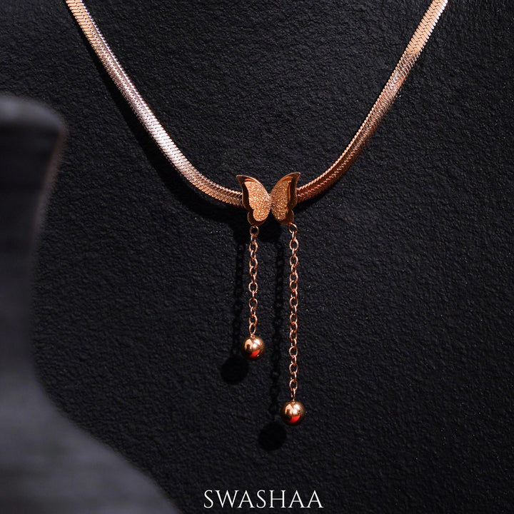 Butterfly Snake Chain Rosegold Plated Necklace
