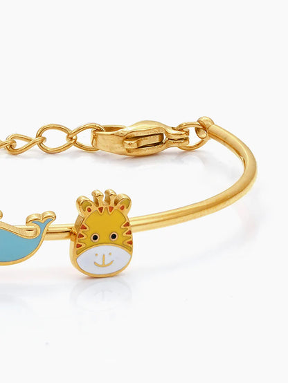 Baby Animal Charms 18K Gold Plated Kid's Cuff Kada Bracelet