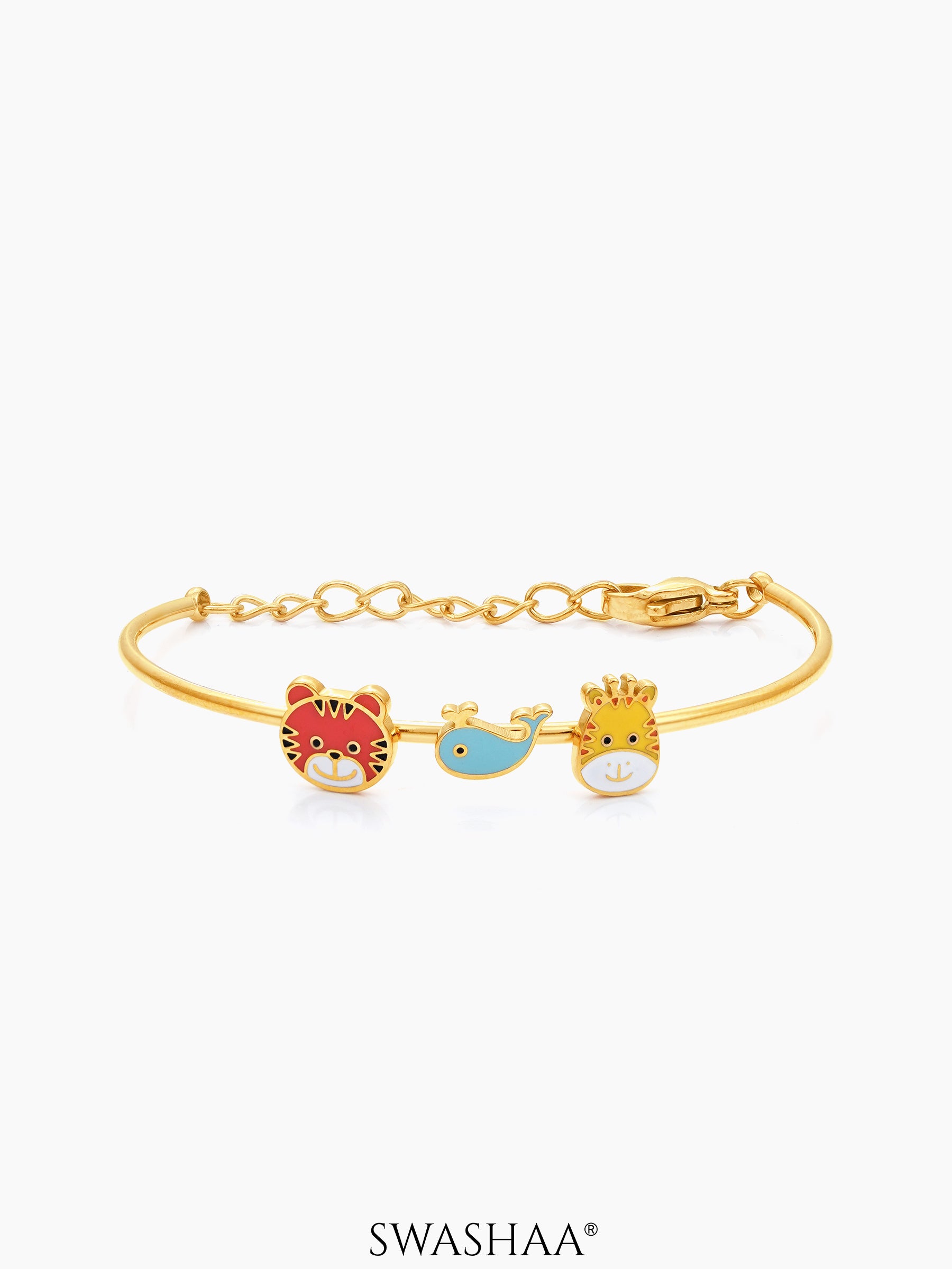 Baby Animal Charms 18K Gold Plated Kid's Kada Bracelet