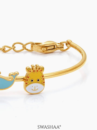 Baby Animal Charms 18K Gold Plated Kid's Cuff Kada Bracelet