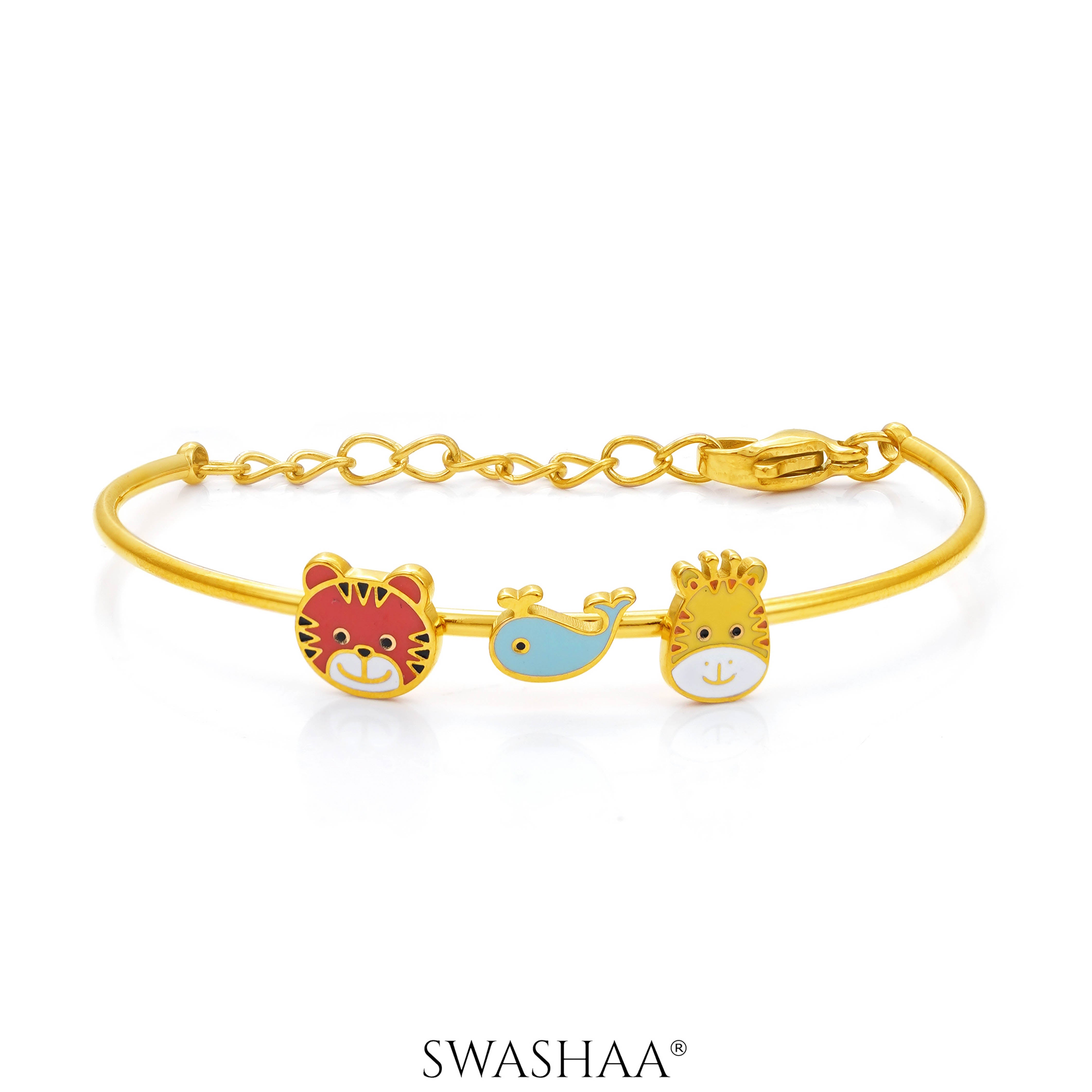 Baby Animal Charms 18K Gold Plated Kid's Kada Bracelet