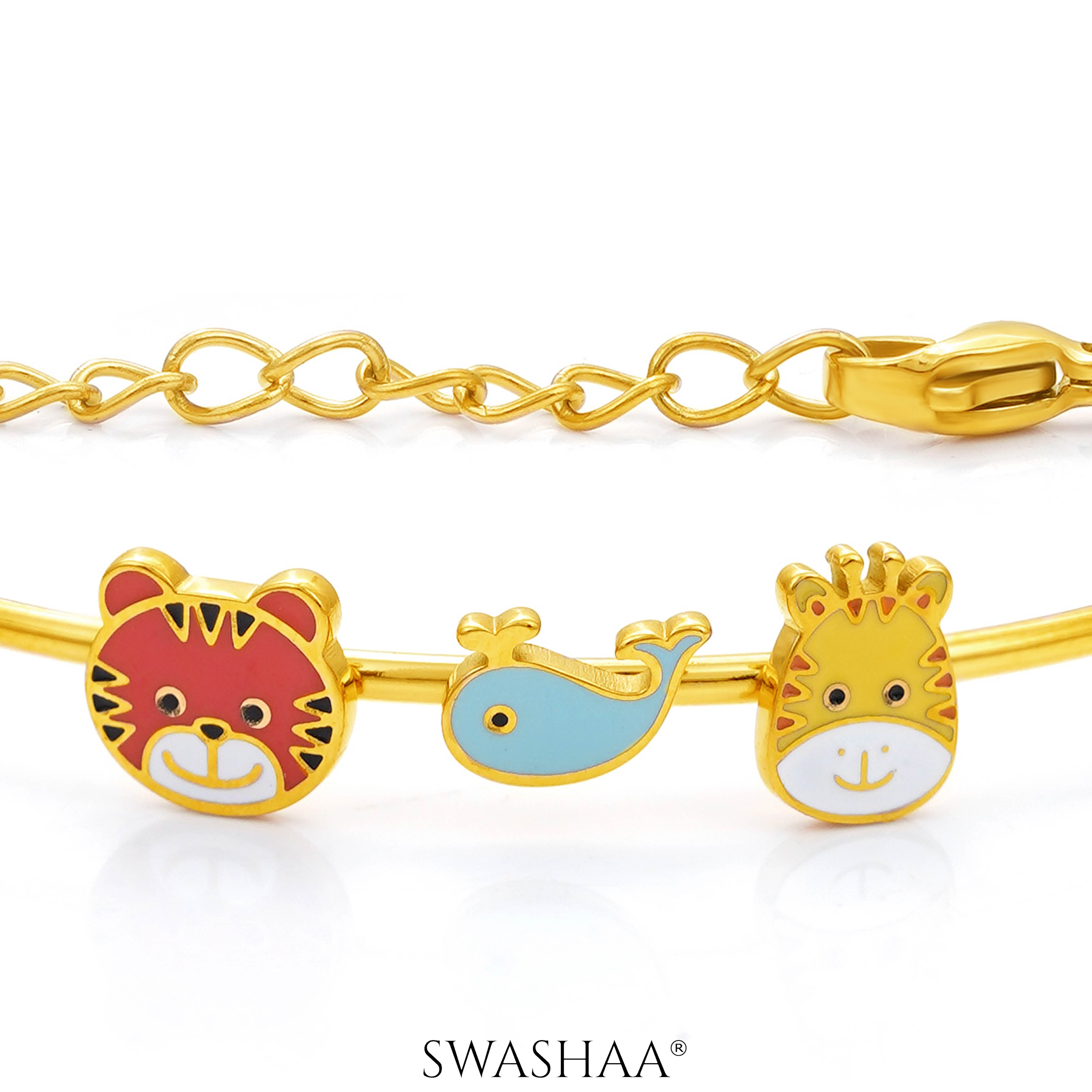 Baby Animal Charms 18K Gold Plated Kid's Kada Bracelet