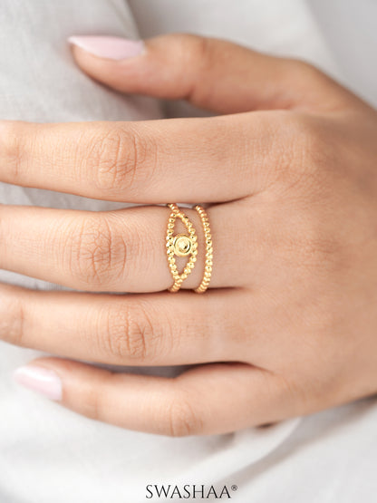 Barkha Evil Eye Double Layered Dotted Bands 18K Gold Plated Ring