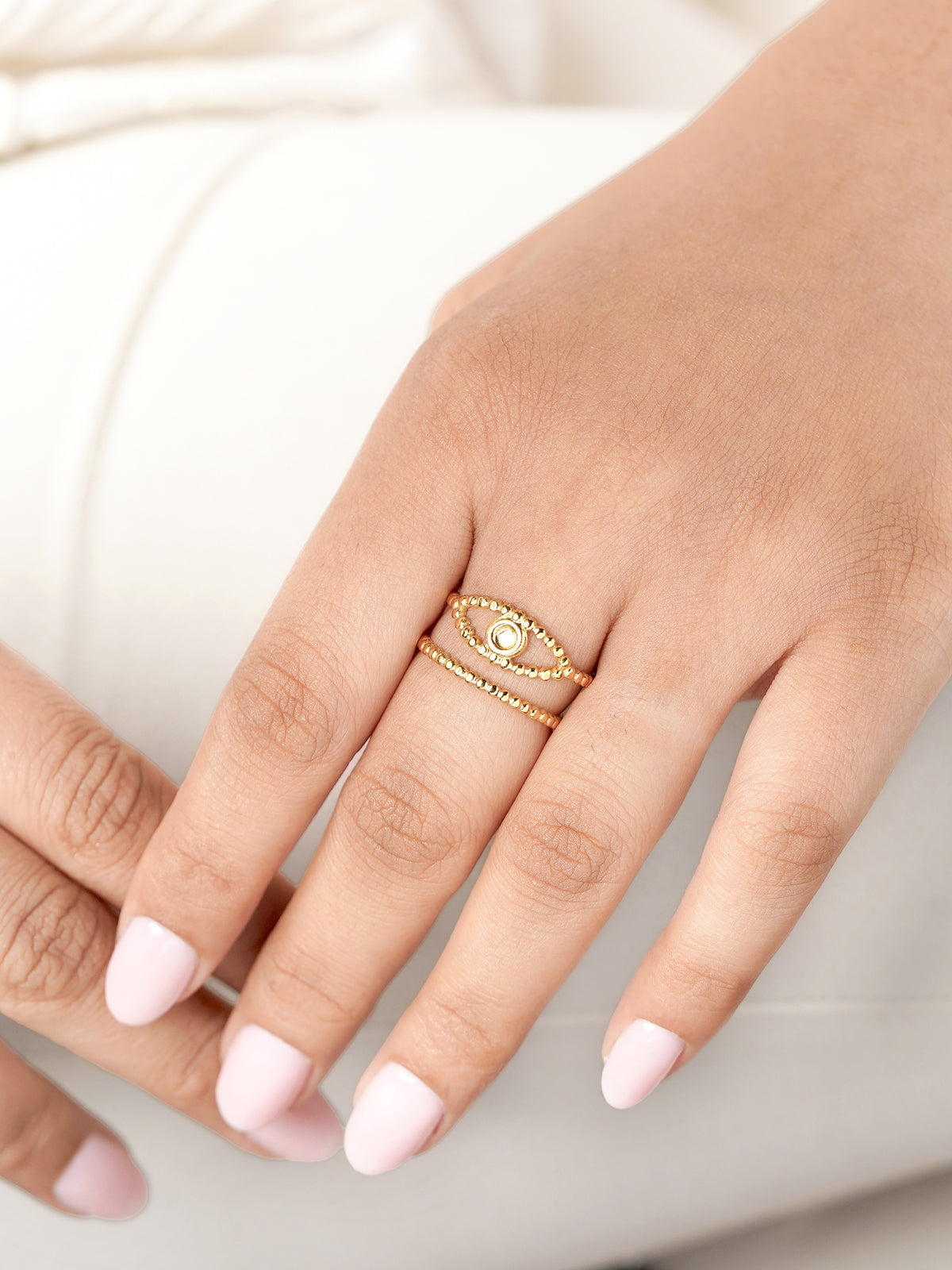 Barkha Evil Eye Double Layered Dotted Bands 18K Gold Plated Ring