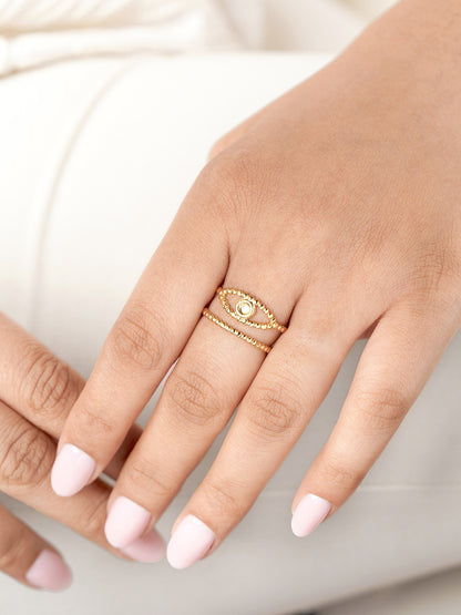 Barkha Evil Eye Double Layered Dotted Bands 18K Gold Plated Ring