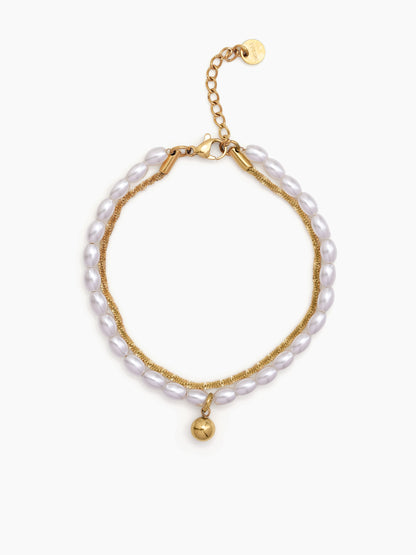 Beatrice Layered Pearl Bead Charm 18K Gold Plated Women's Loose Bracelets 