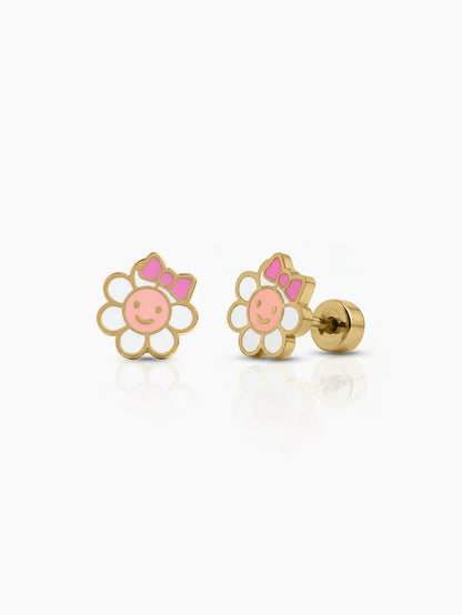 Bebo Flower Bow Charms 18K Gold Plated Kid's Stud Earrings