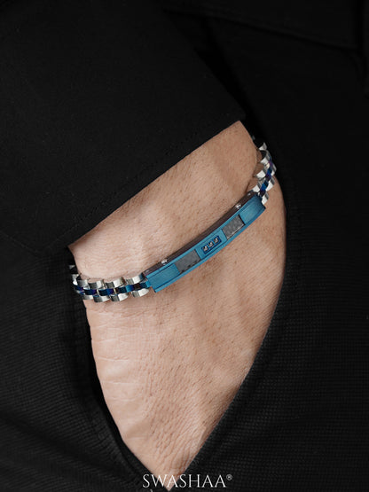 Beck Men's Watch Silver Belt Blue Bar Bracelet