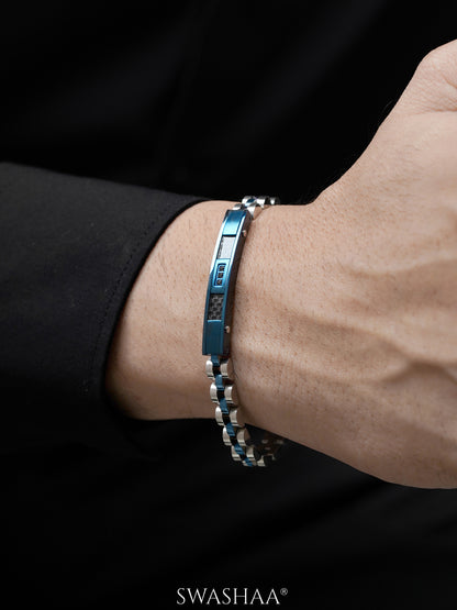 Beck Men's Watch Silver Belt Blue Bar Bracelet