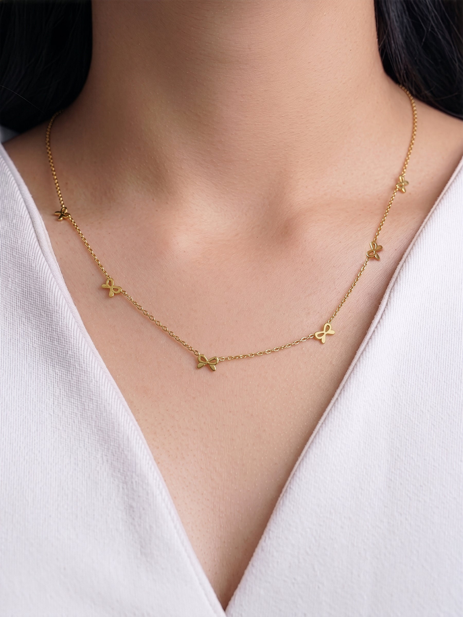 Belina Bow Charms 18K Gold Plated Women's Chain Necklace