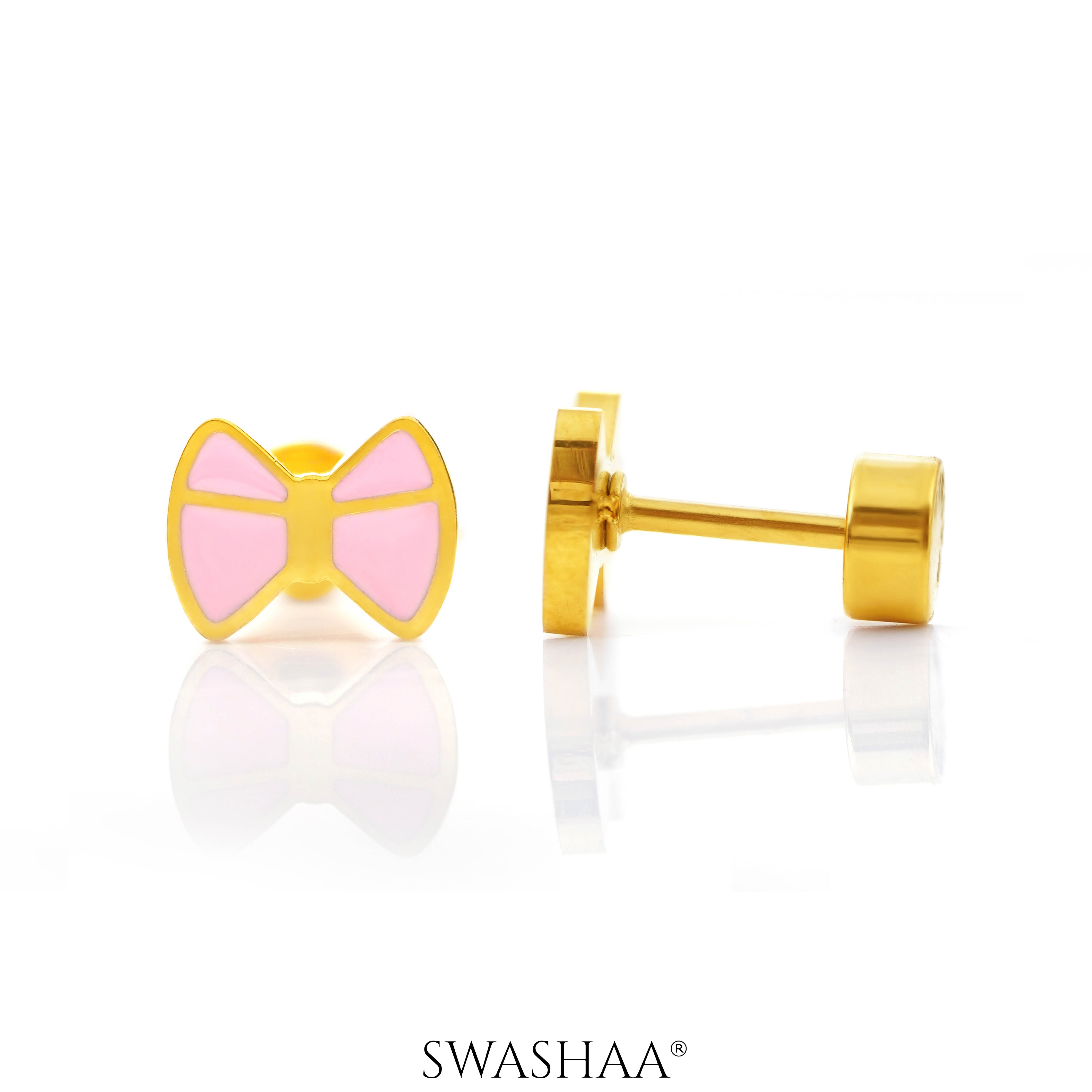 Belle Bow Charm 18K Gold Plated Kid's Earrings
