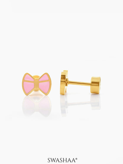 Belle Bow Charm 18K Gold Plated Kid's Stud Earrings