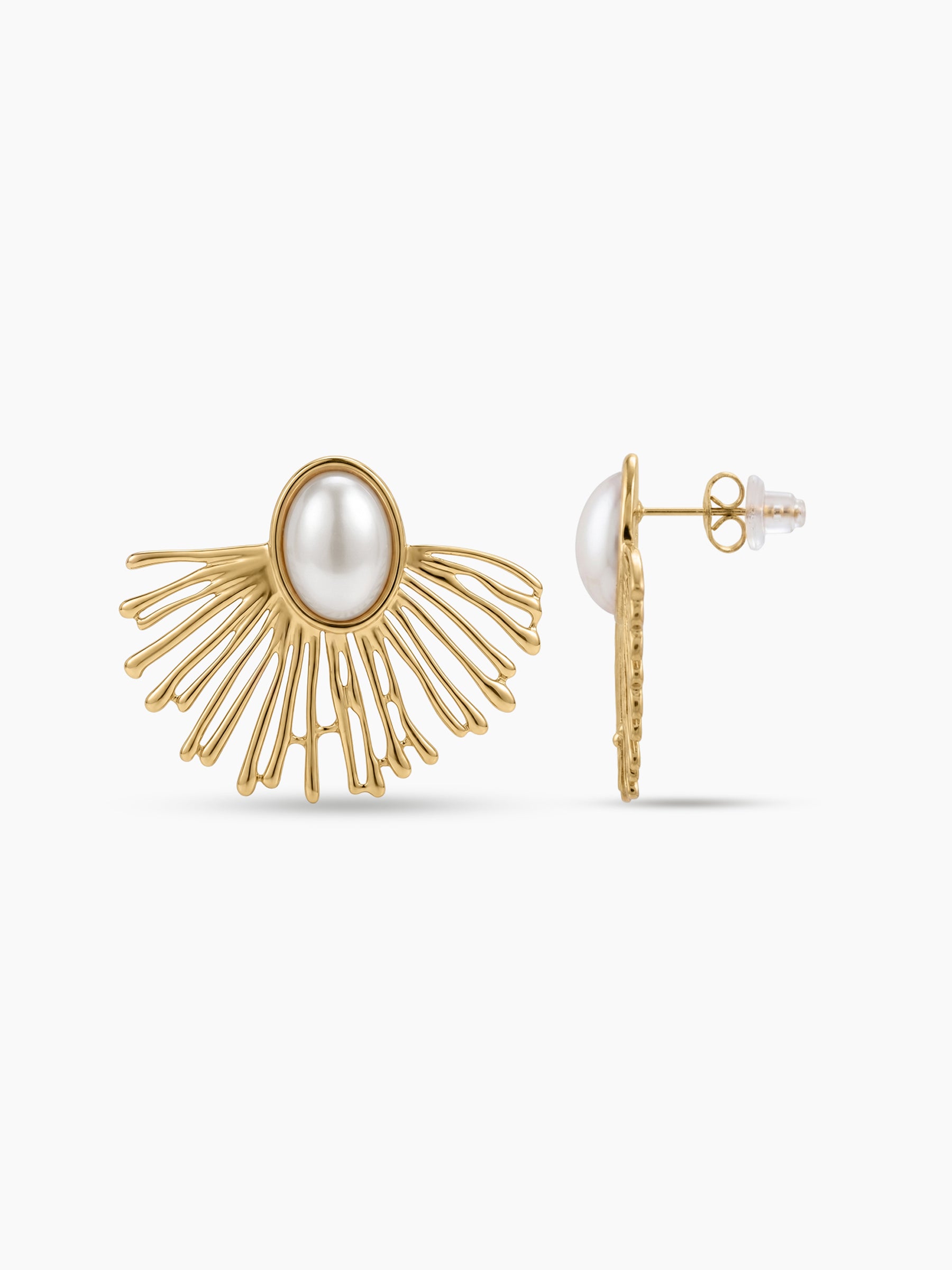 Bellora Floral Pearl 18K Gold Plated Women's Stud Earrings