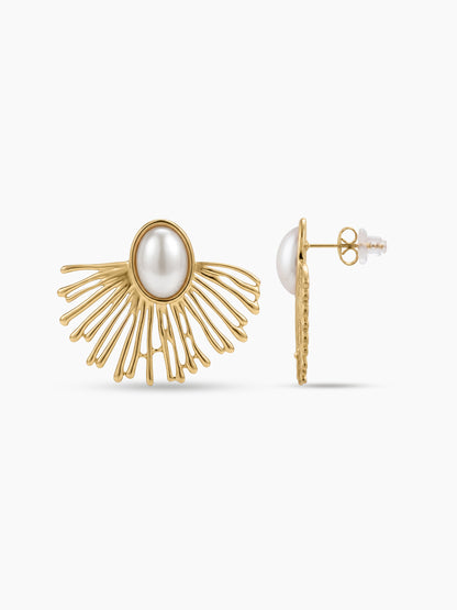 Bellora Floral Pearl 18K Gold Plated Women's Stud Earrings