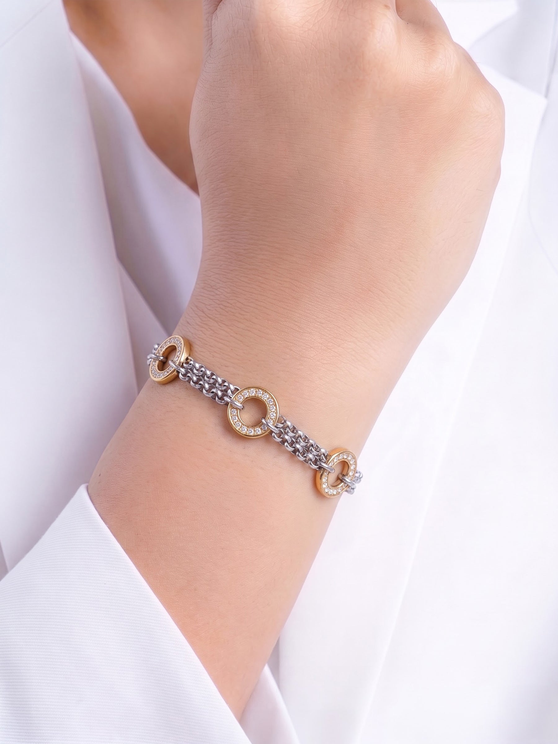 Beloria Diamond Link 18K Gold Plated - Silver Women's Chain Bracelets