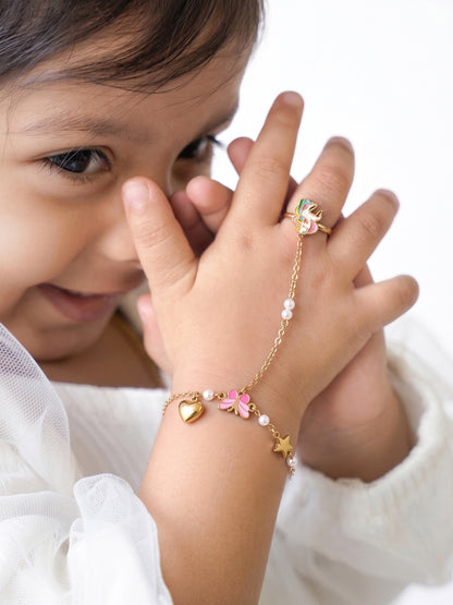 Bini Butterfly Star Heart Charms 18K Gold Plated Kid's Ring Bracelet 