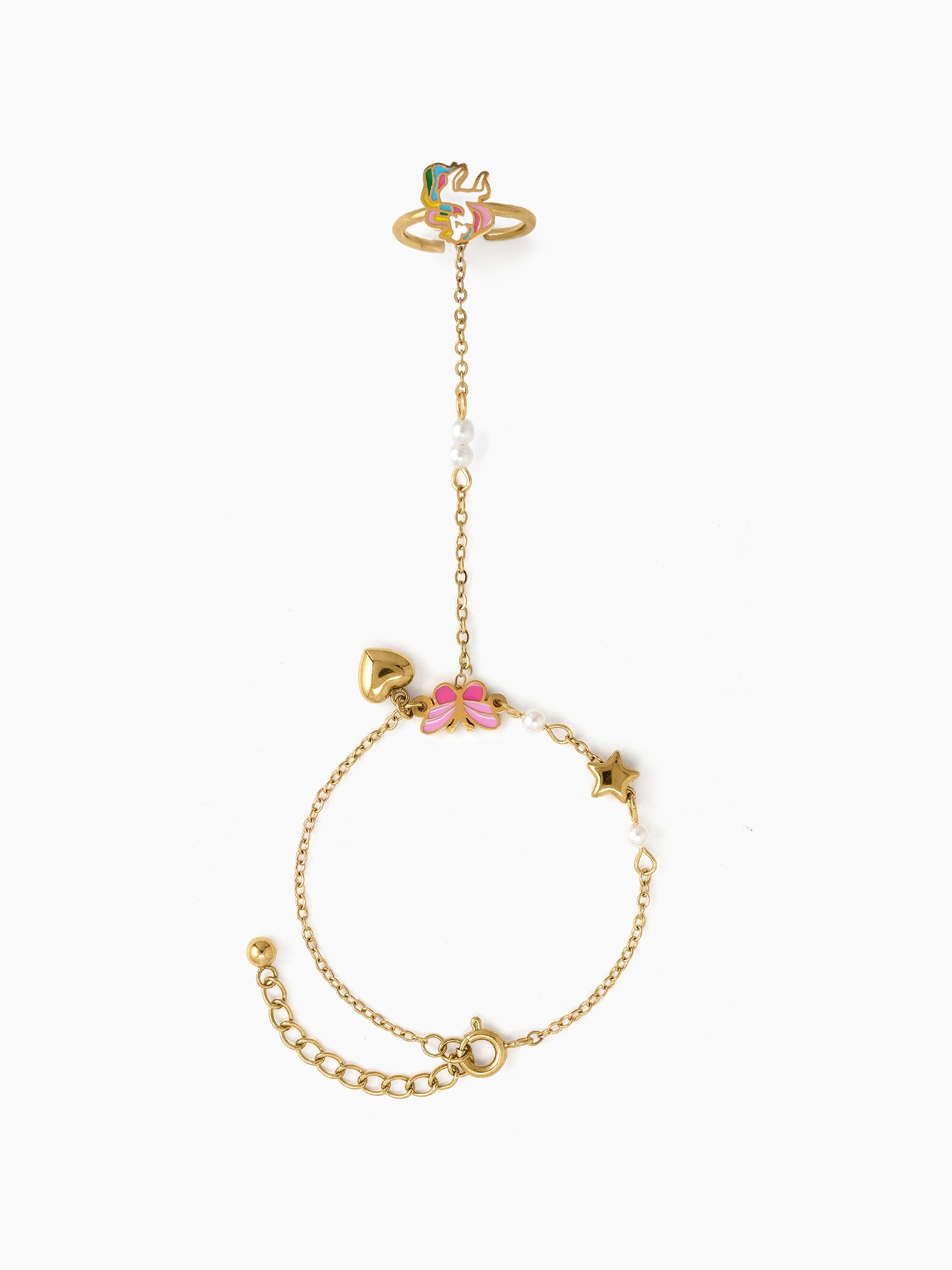 Bini Butterfly Star Heart Charms 18K Gold Plated Kid's Ring Bracelet 