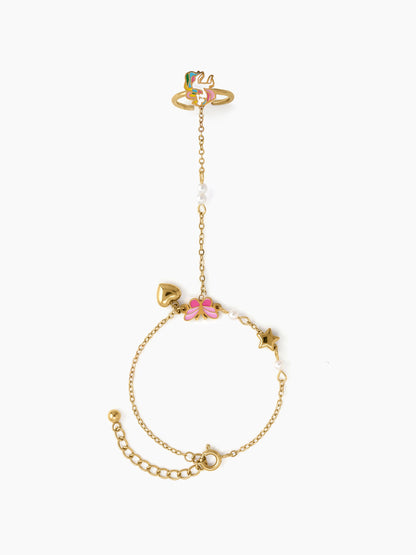 Bini Butterfly Star Heart Charms 18K Gold Plated Kid's Ring Bracelet 