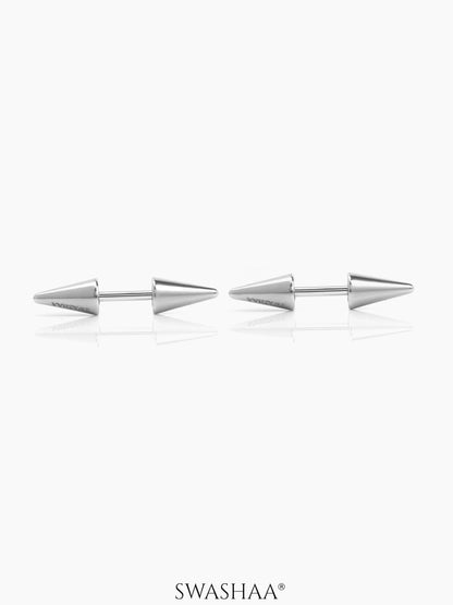 Blaze Dual Spike Silver Men's Stud Earrings
