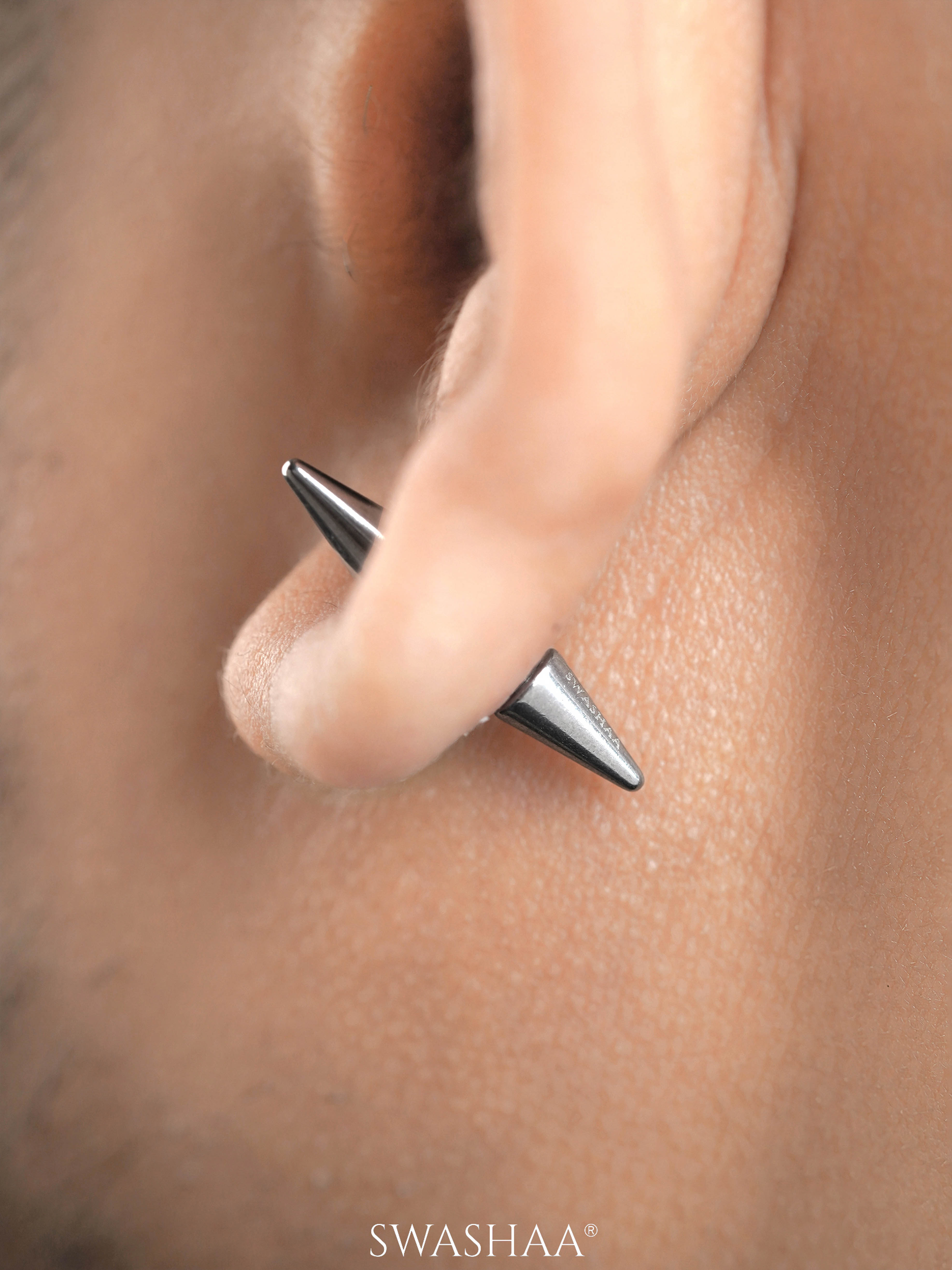 Blaze Dual Spike Silver Men's Stud Earrings