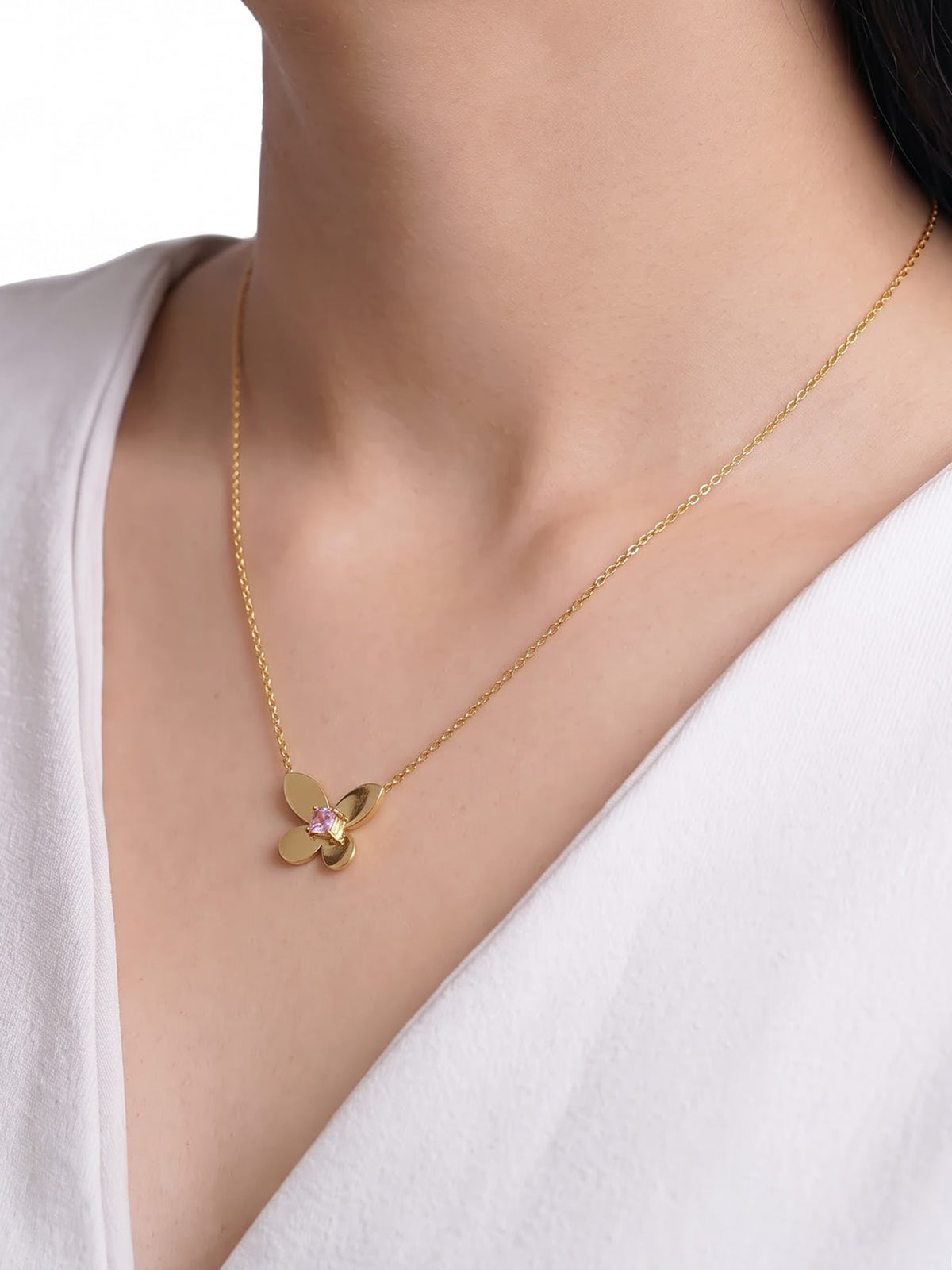 Bliss Butterfly Solitaire 18K Gold Plated Women's Chain Pendant Necklace 