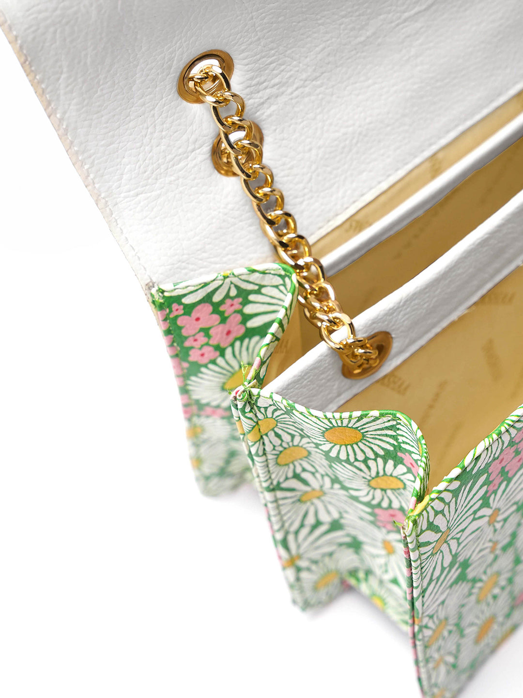 Blooming Bliss White Daisy Green Women's Leather Sling Bag