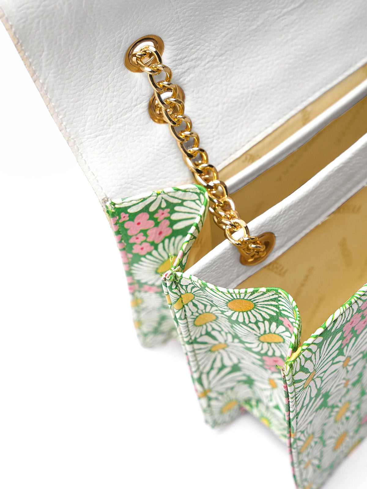 Blooming Bliss White Daisy Green Women's Leather Sling Bag