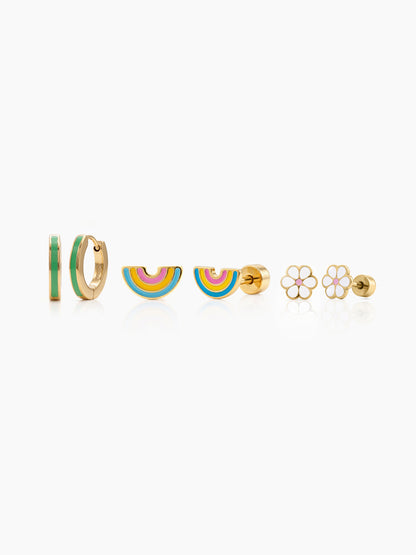 Bloomy Rainbow 18K Gold Plated Kid's Earring Set